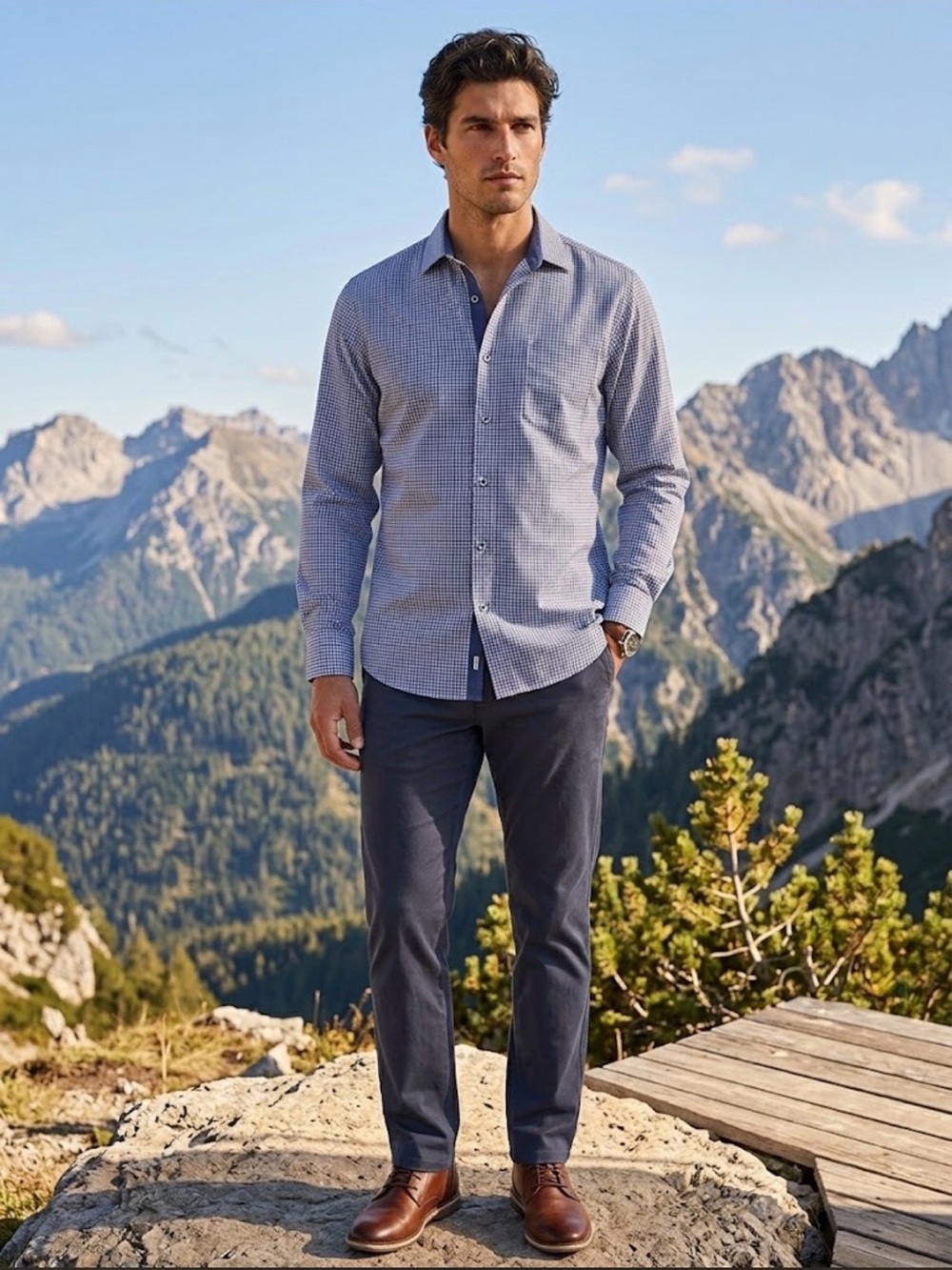 Johnston & Murphy Blue Micro-Check Button-Down Shirt